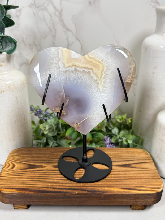 Blue Agate Heart on Stand