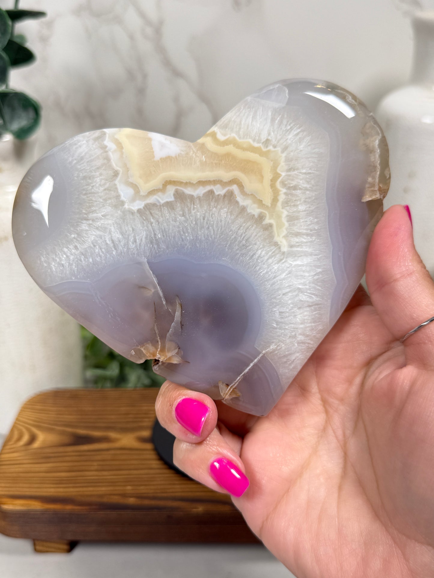 Blue Agate Heart on Stand