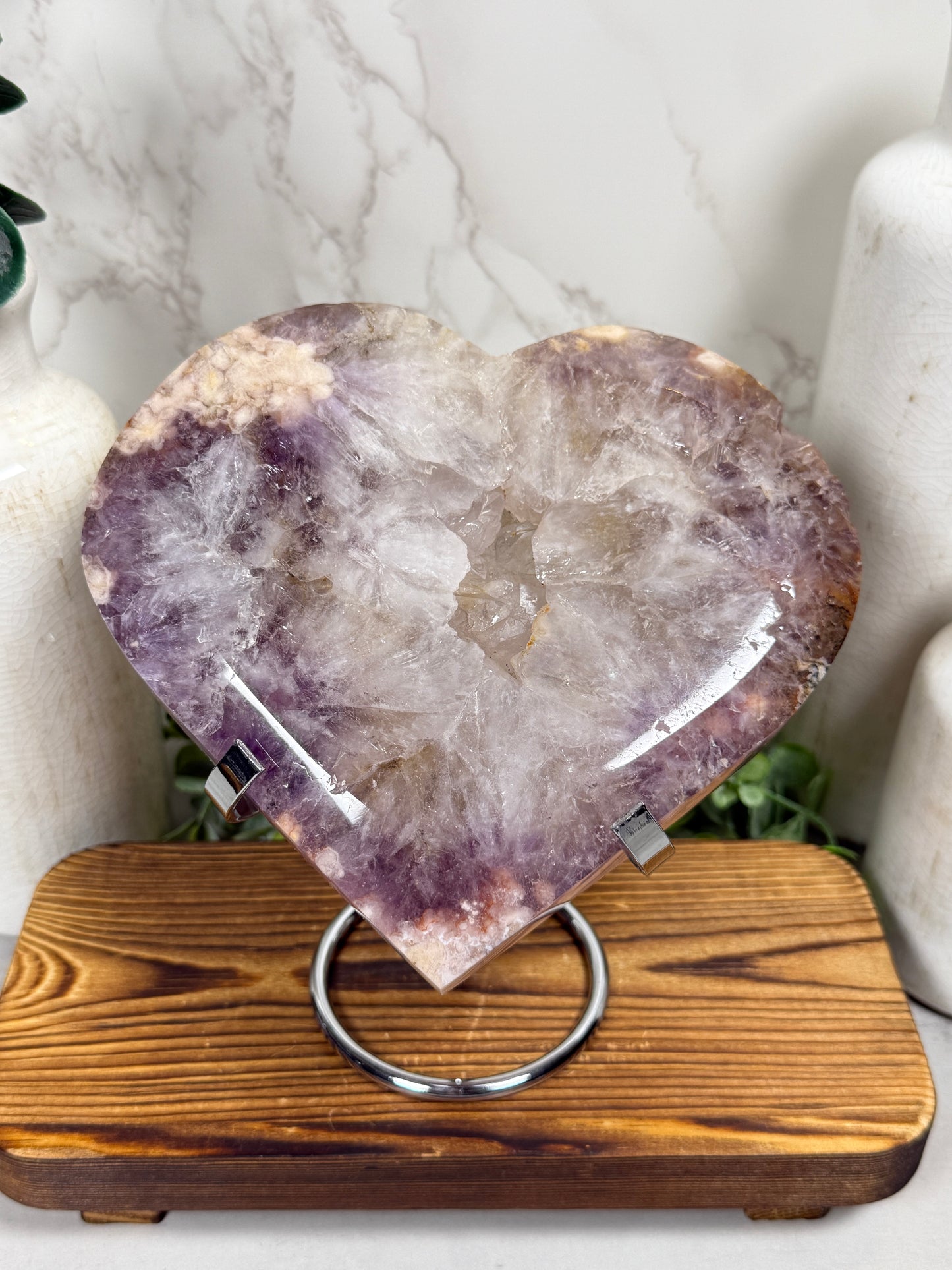 Pink Flower Amethyst Heart XL