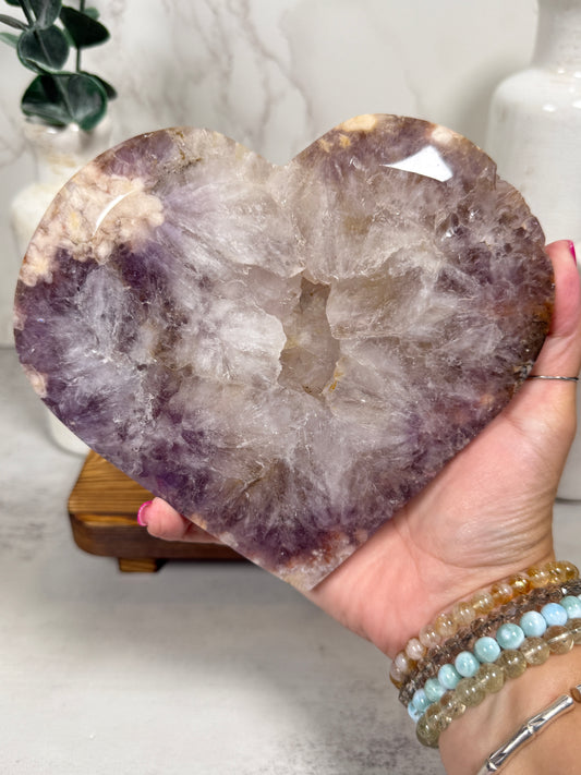 Pink Flower Amethyst Heart XL