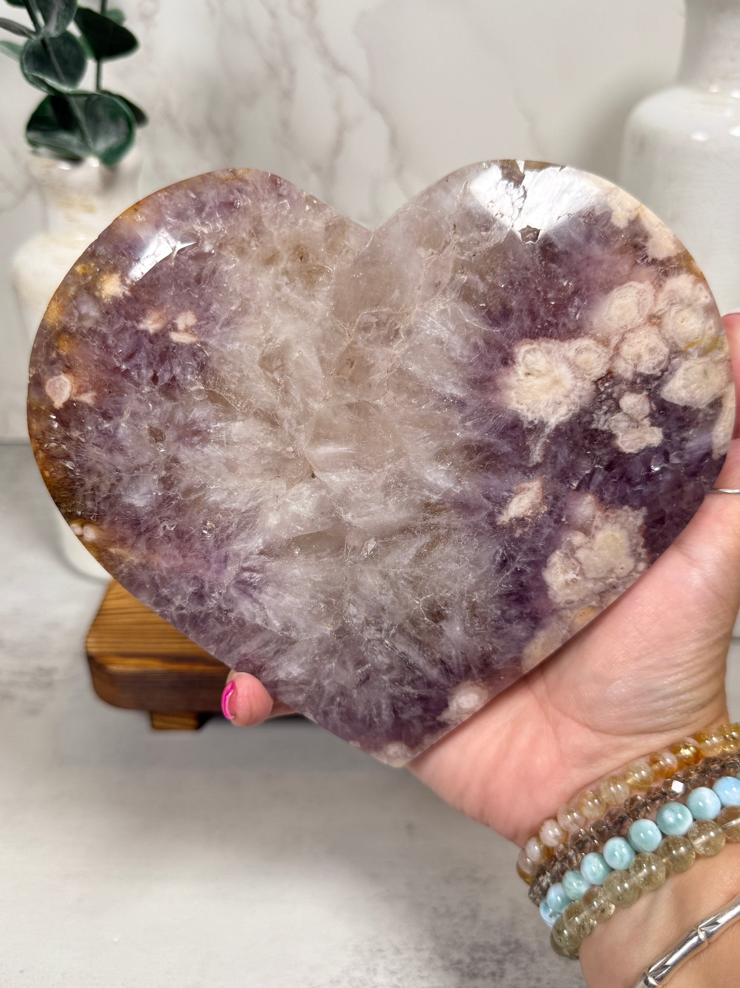 Pink Flower Amethyst Heart XL