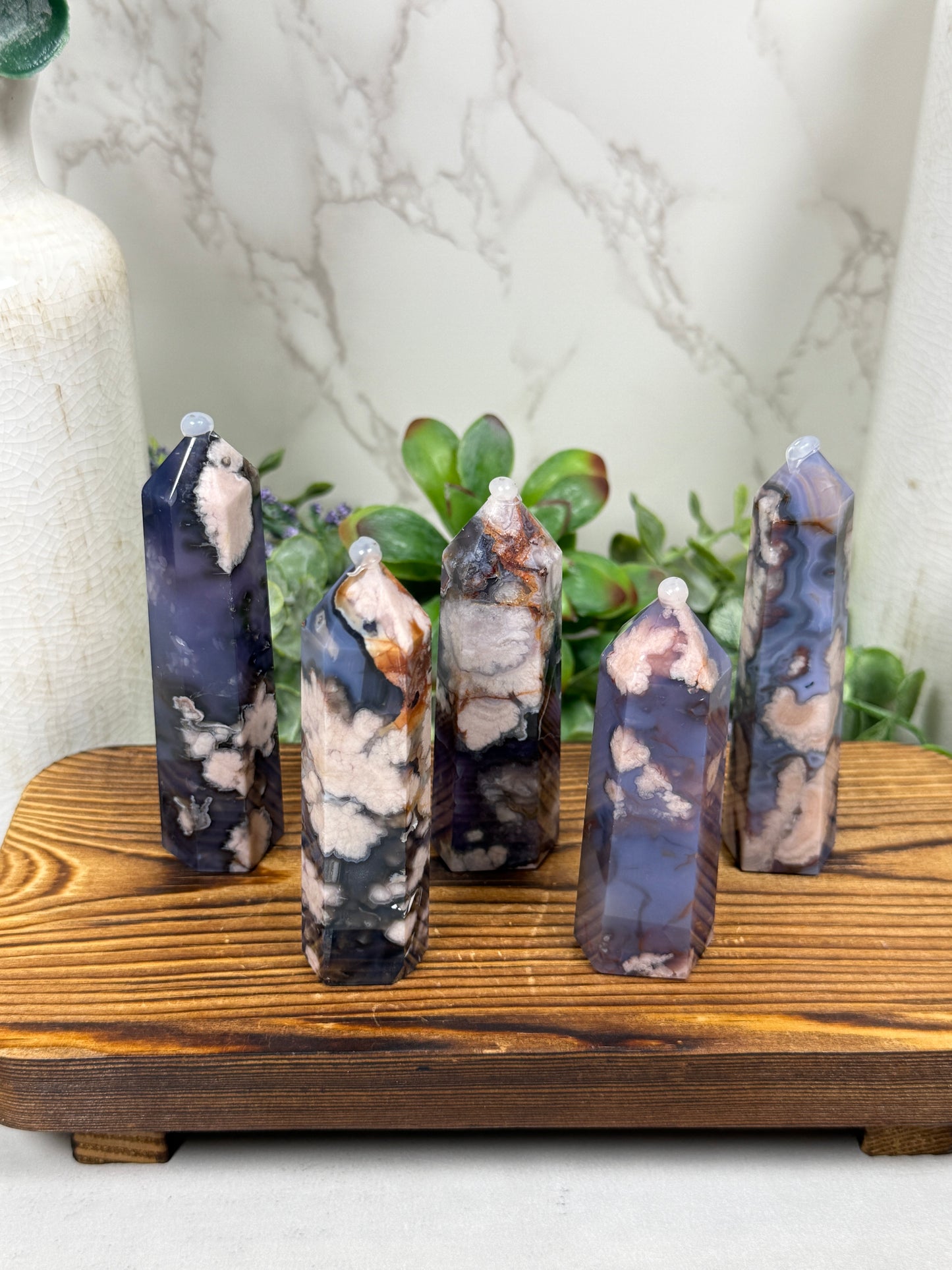 Blue Flower Agate Towers (Small)