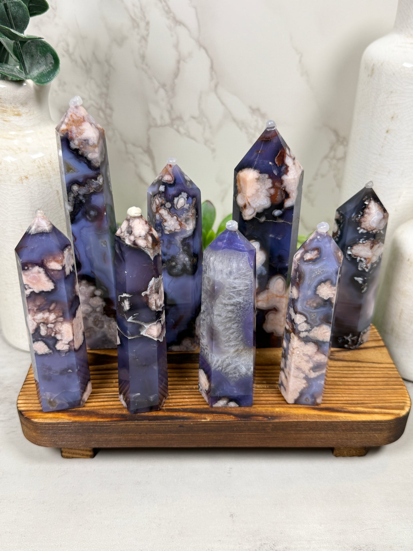 Blue Flower Agate Towers (Large)