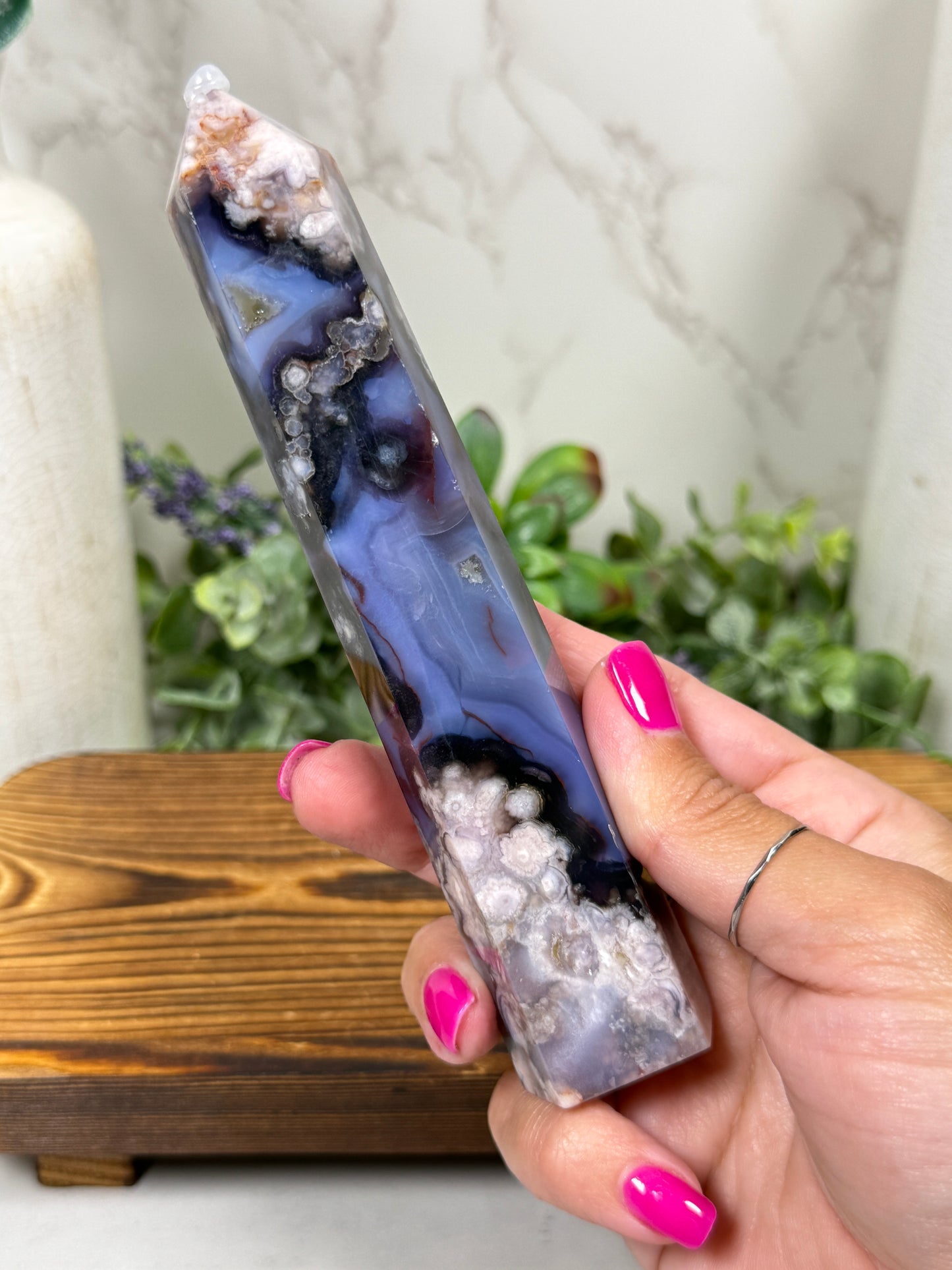 Blue Flower Agate Towers (Large)
