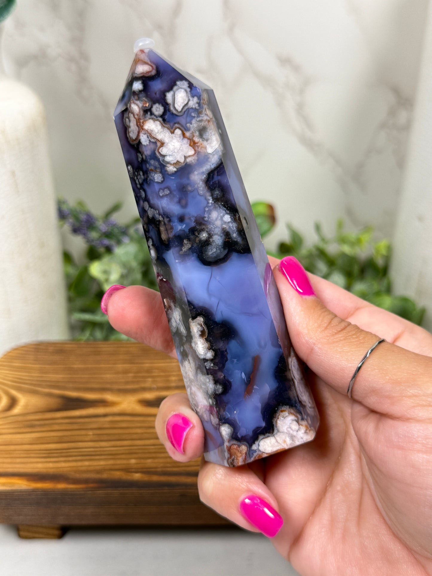 Blue Flower Agate Towers (Large)