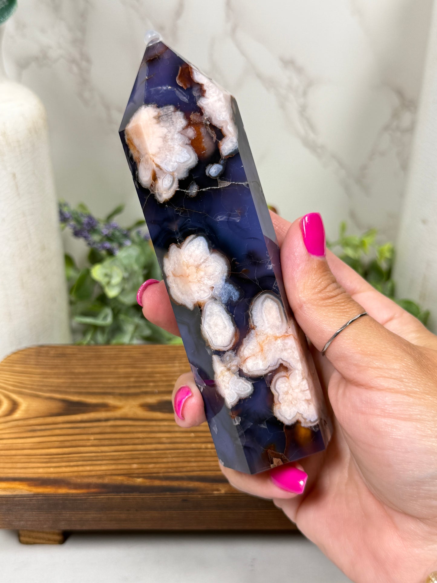 Blue Flower Agate Towers (Large)