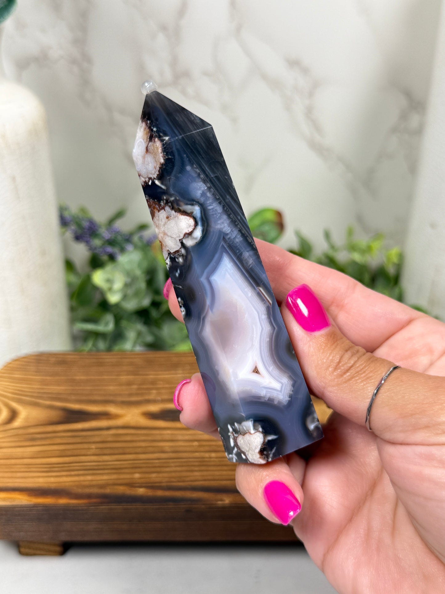 Blue Flower Agate Towers (Large)