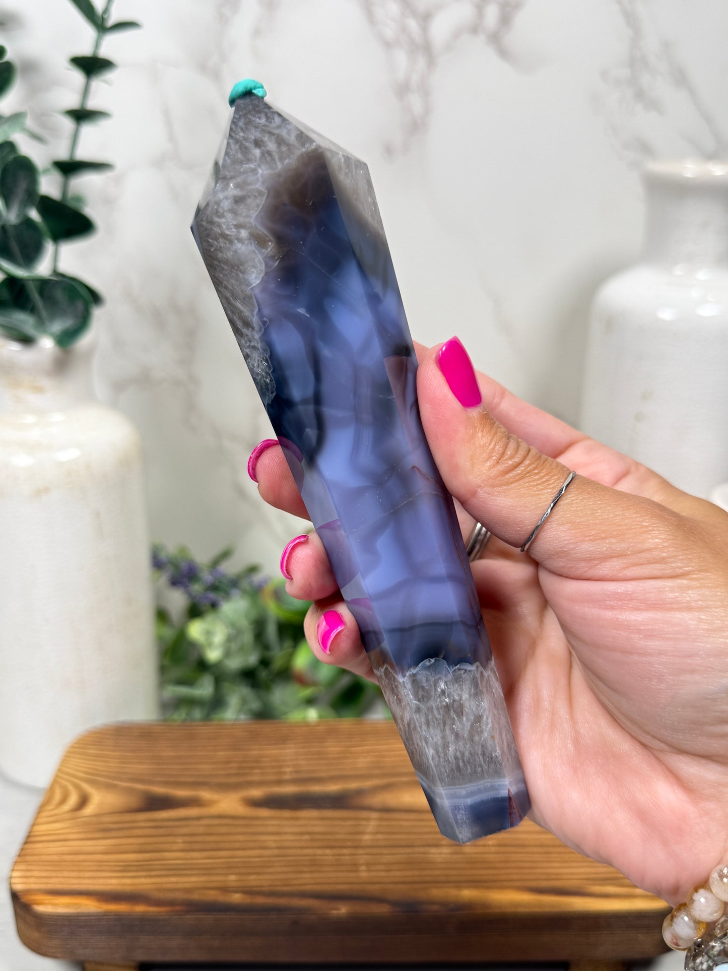 Blue Flower Agate Wands on Stands