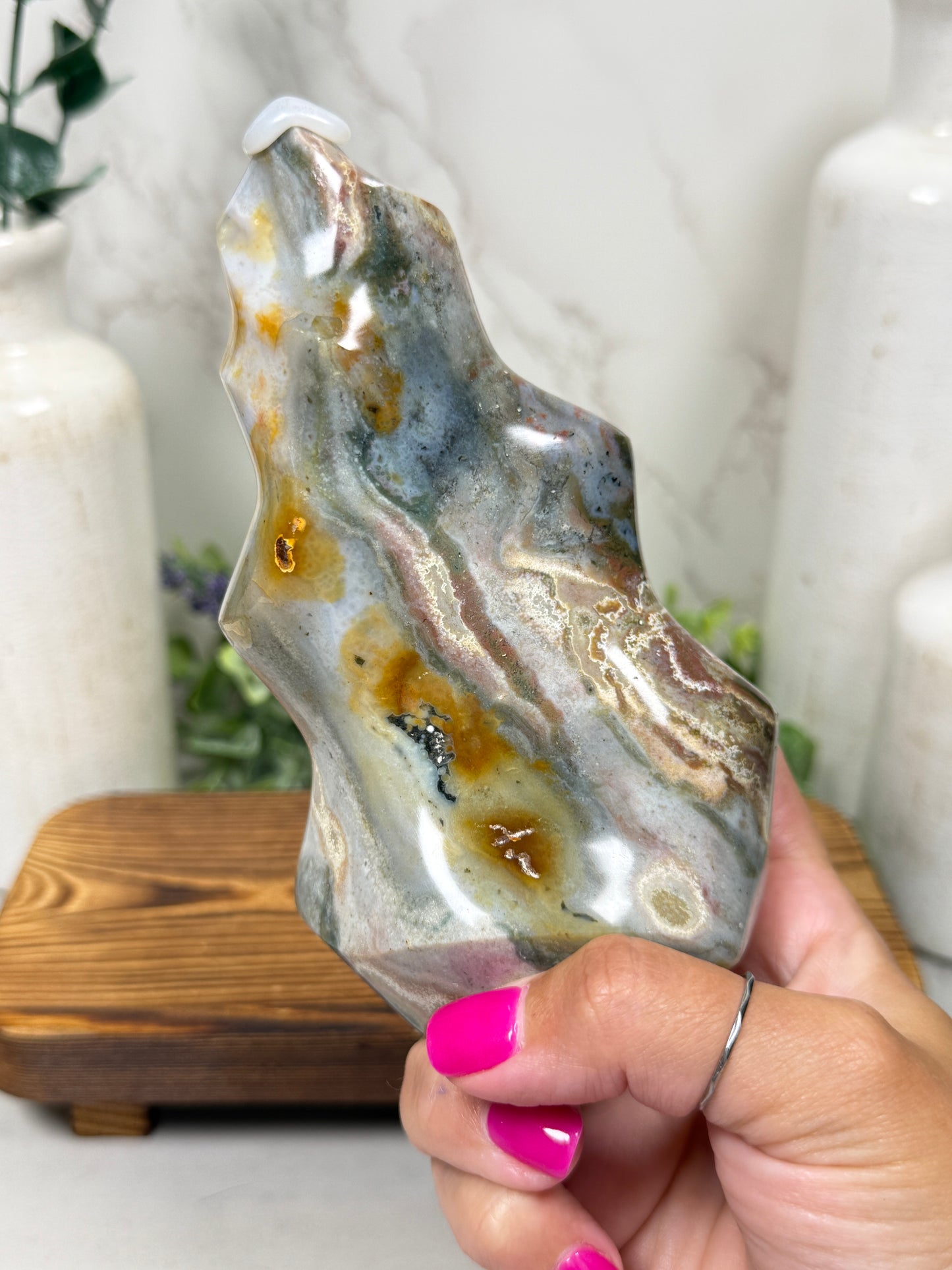 Pastel Ocean Jasper Flame with Orbicular Pattern