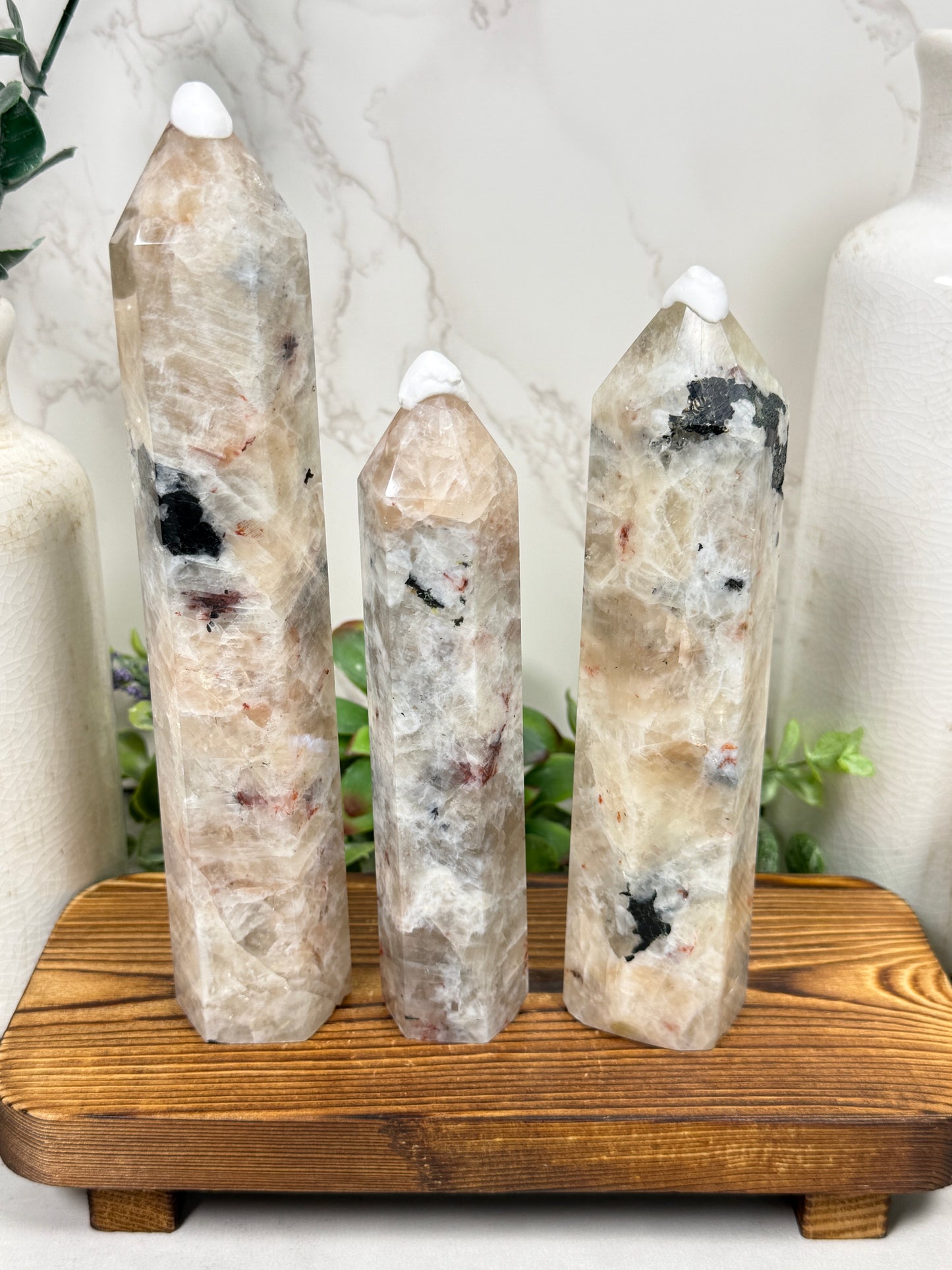 Moonstone + Tourmaline + Fire Quartz Towers