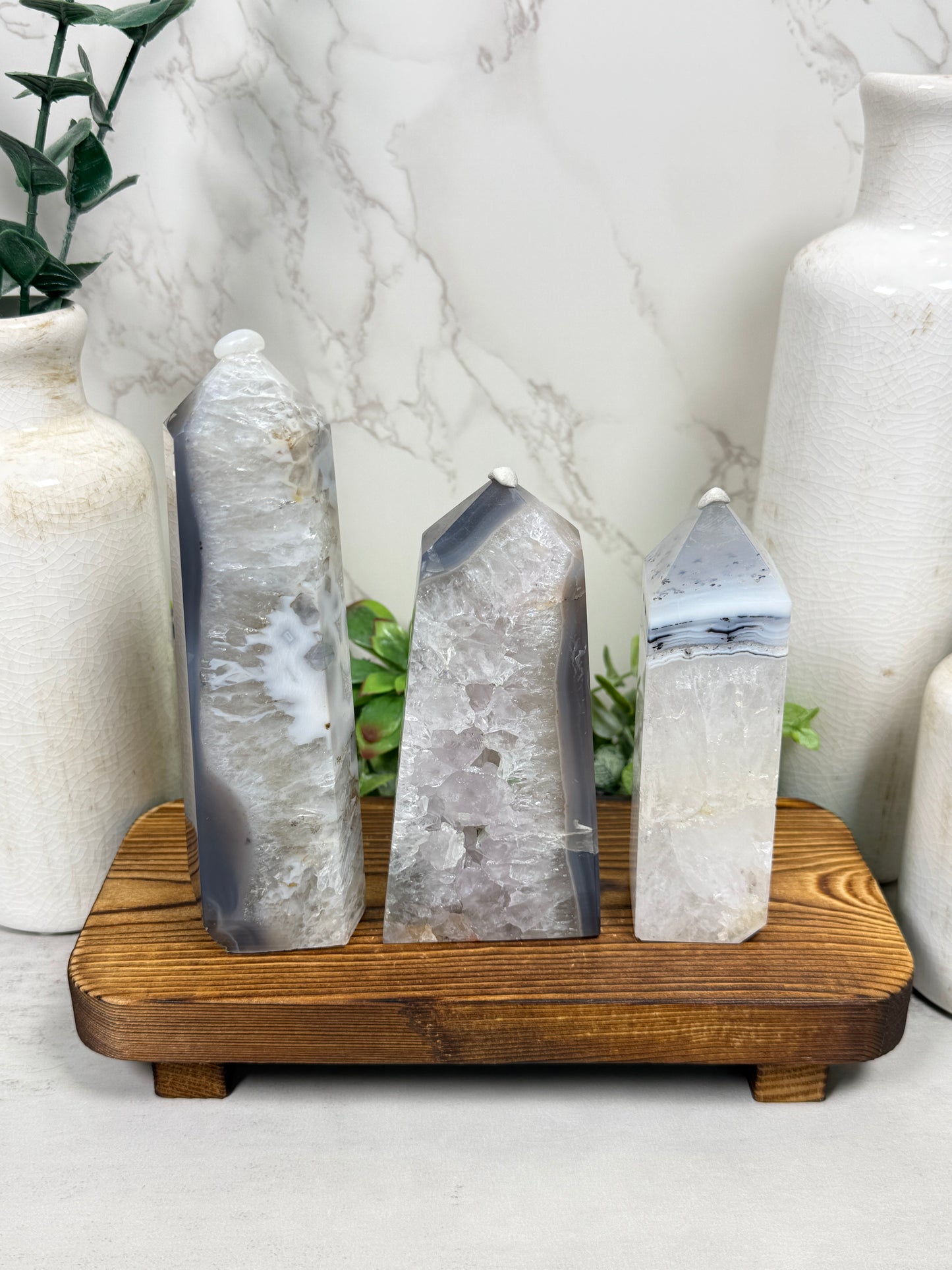 Blue Agate + Quartz Towers