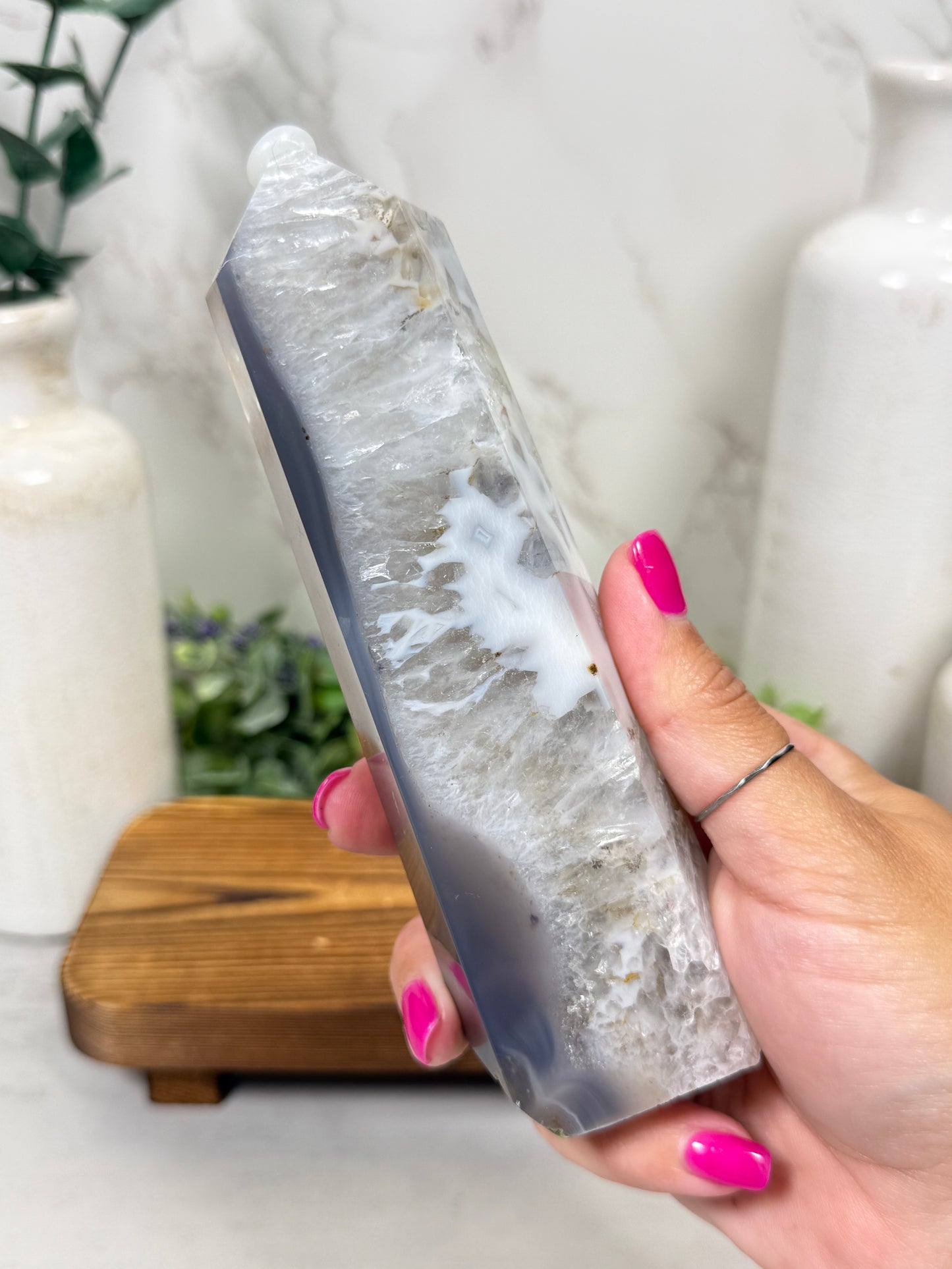 Blue Agate + Quartz Towers