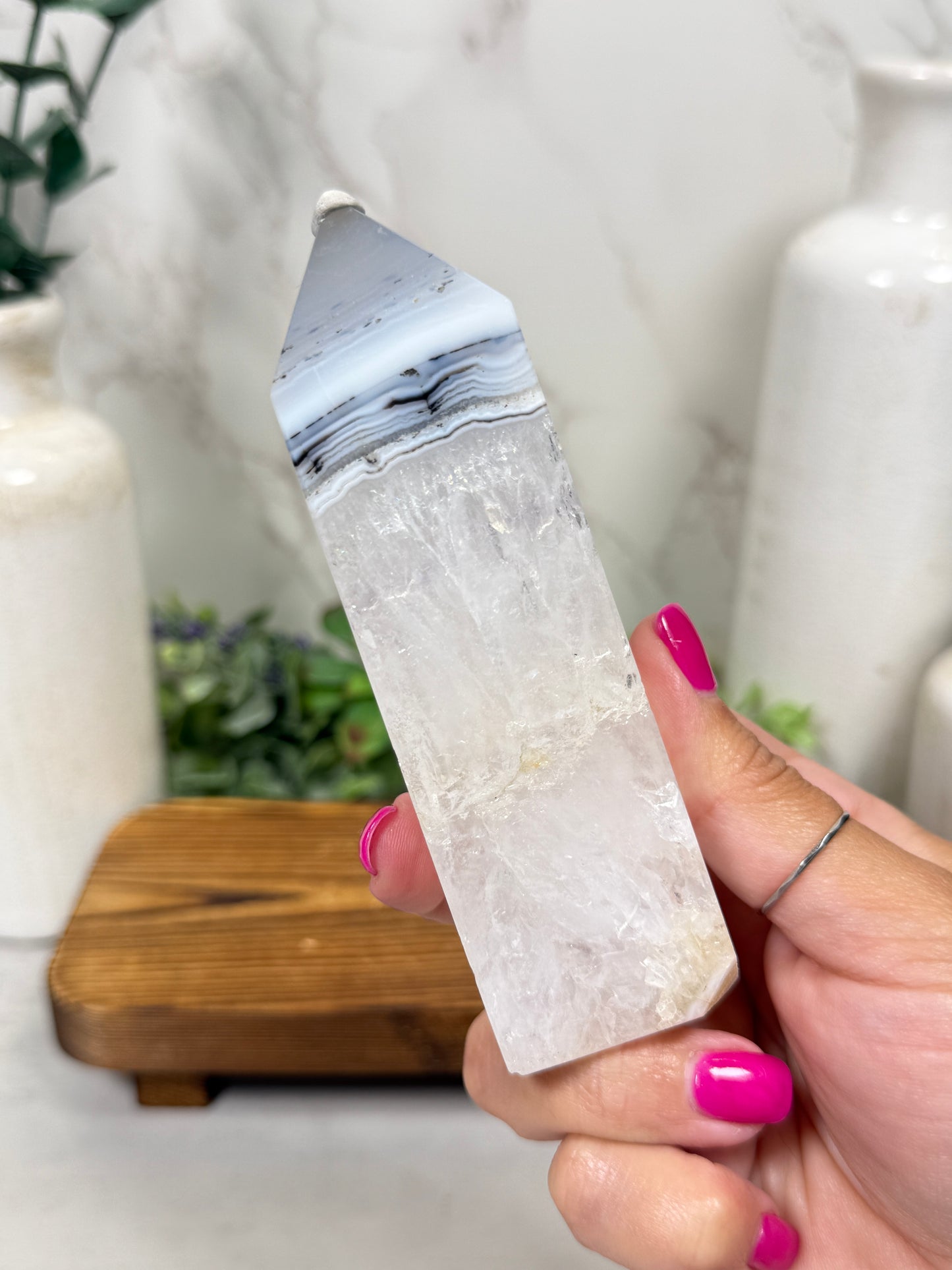 Blue Agate + Quartz Towers