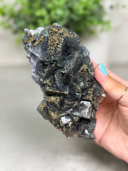 Blue Green Fluorite with Pyrite Specimen