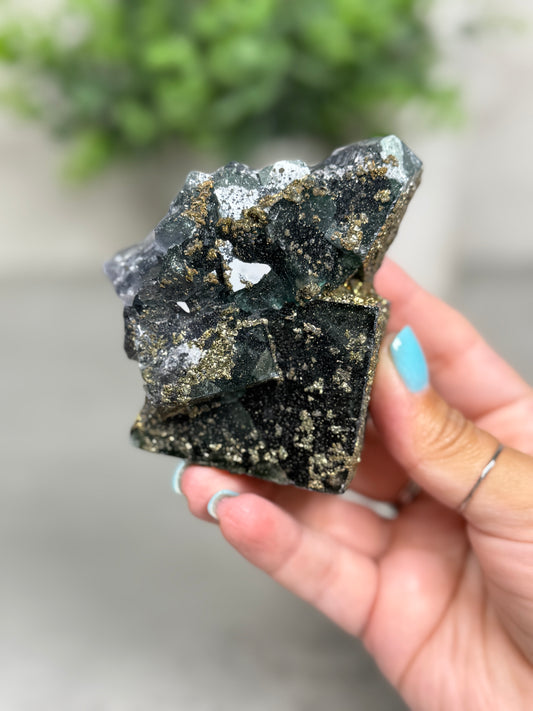 Blue Green Fluorite with Pyrite Specimen