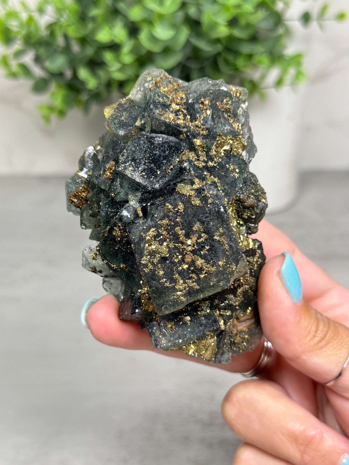 Blue Green Fluorite with Pyrite Specimen