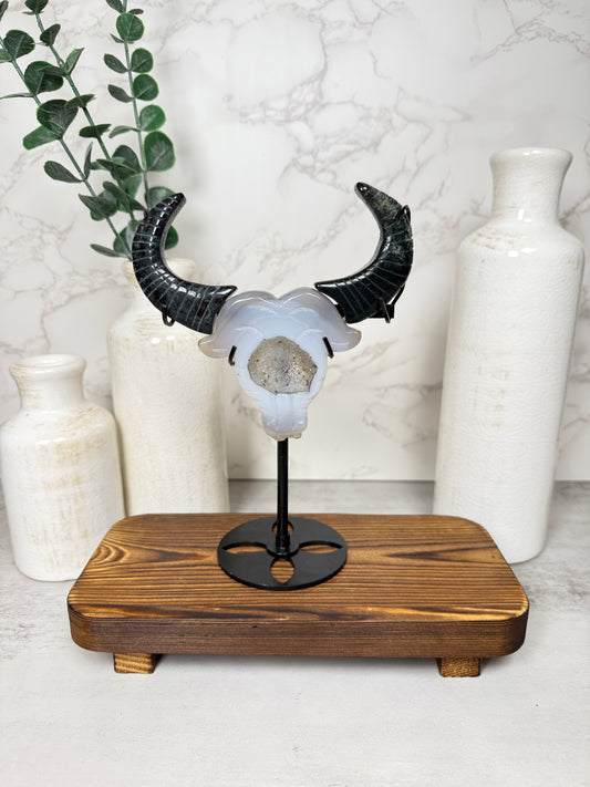 Agate Bull Head on Stand