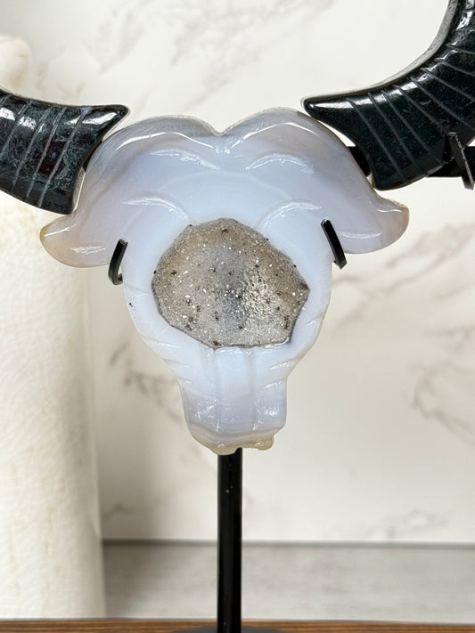 Agate Bull Head on Stand