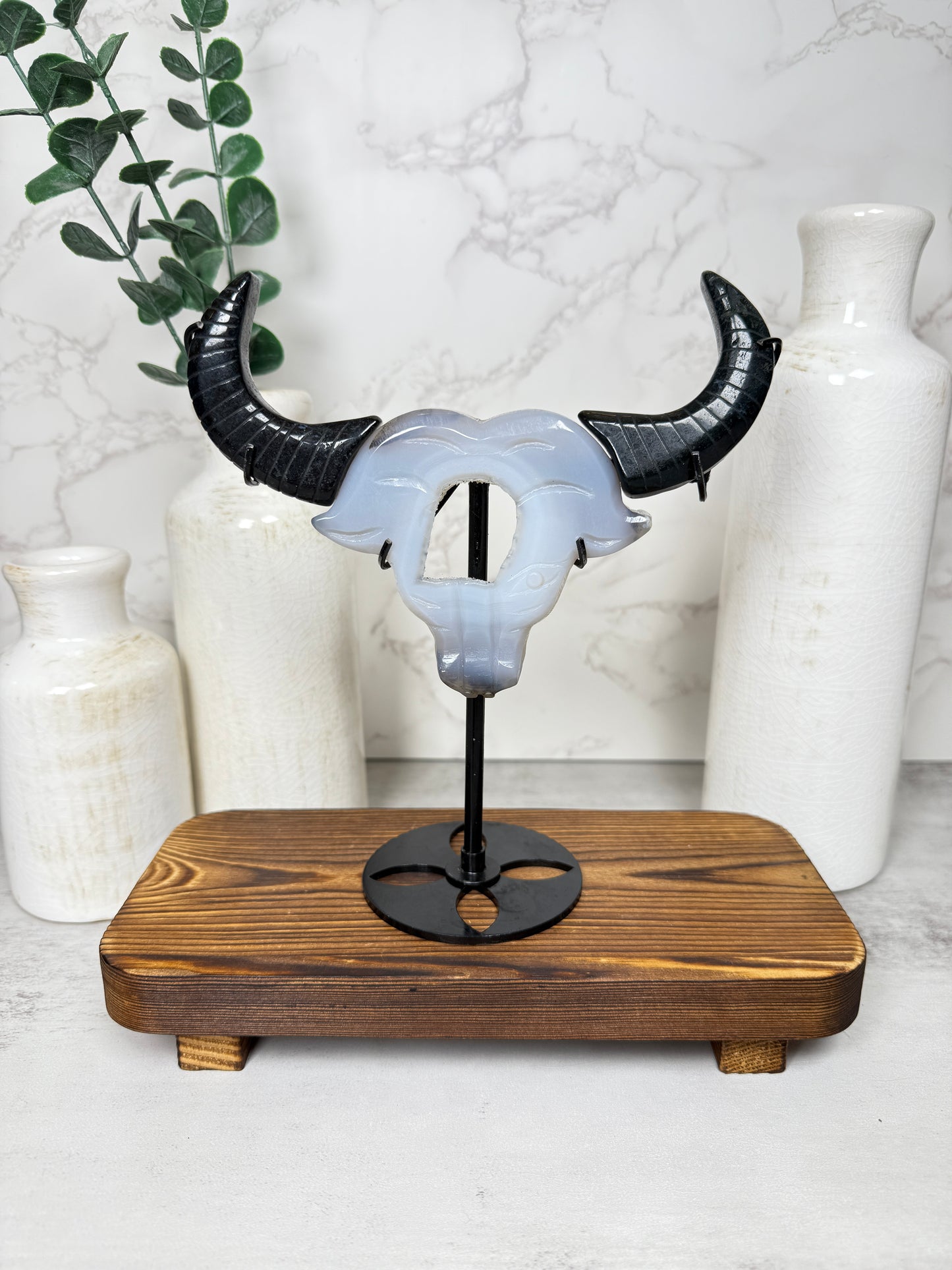 Agate Bull Head on Stand