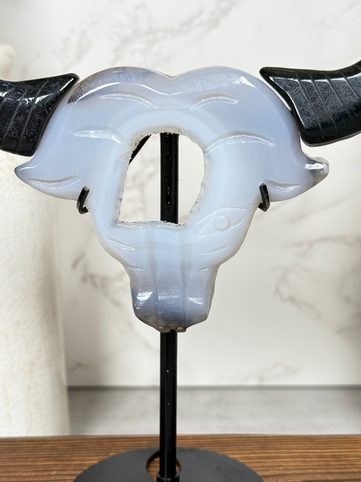 Agate Bull Head on Stand