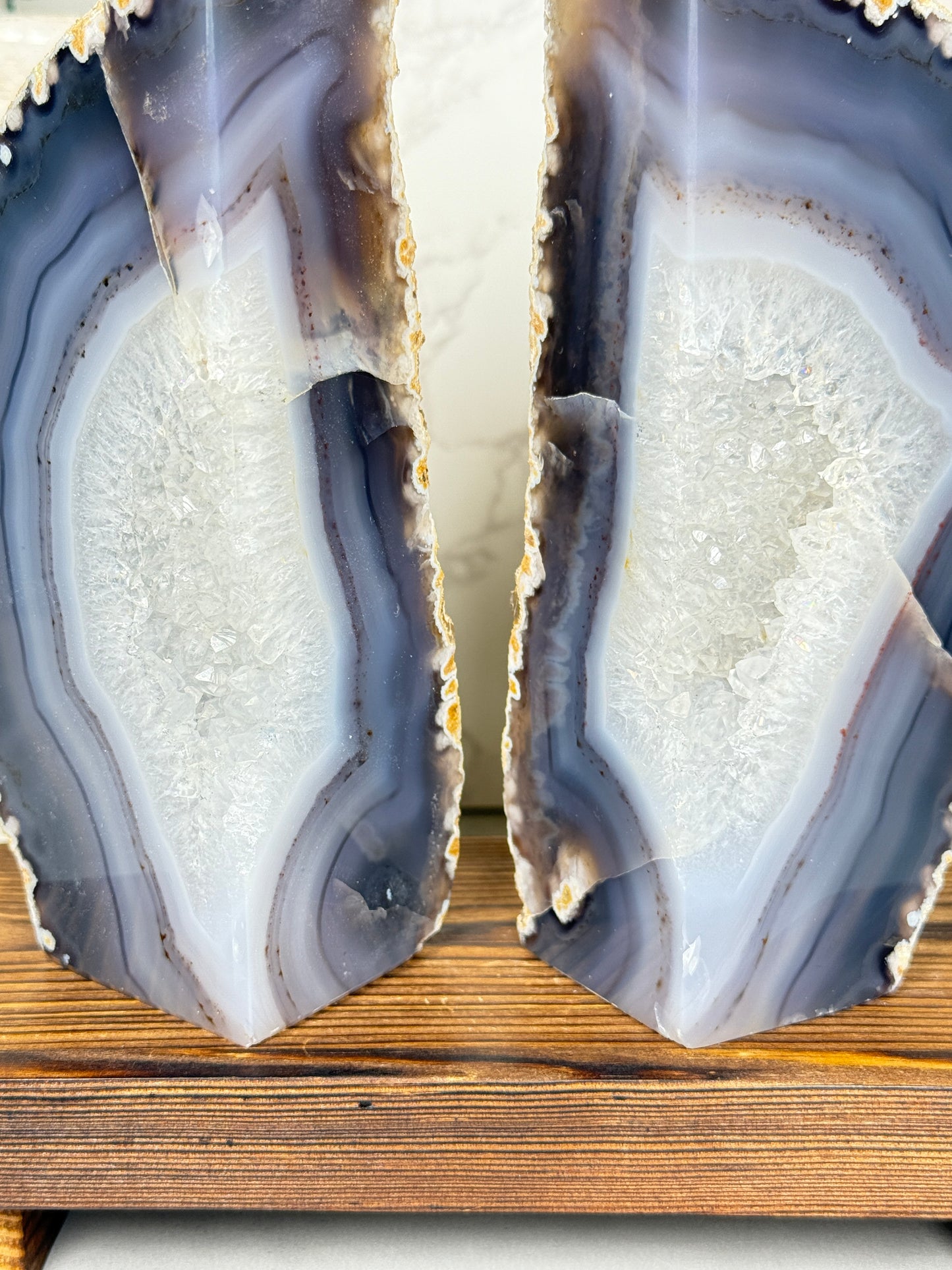 Blue Agate Geode Bookends
