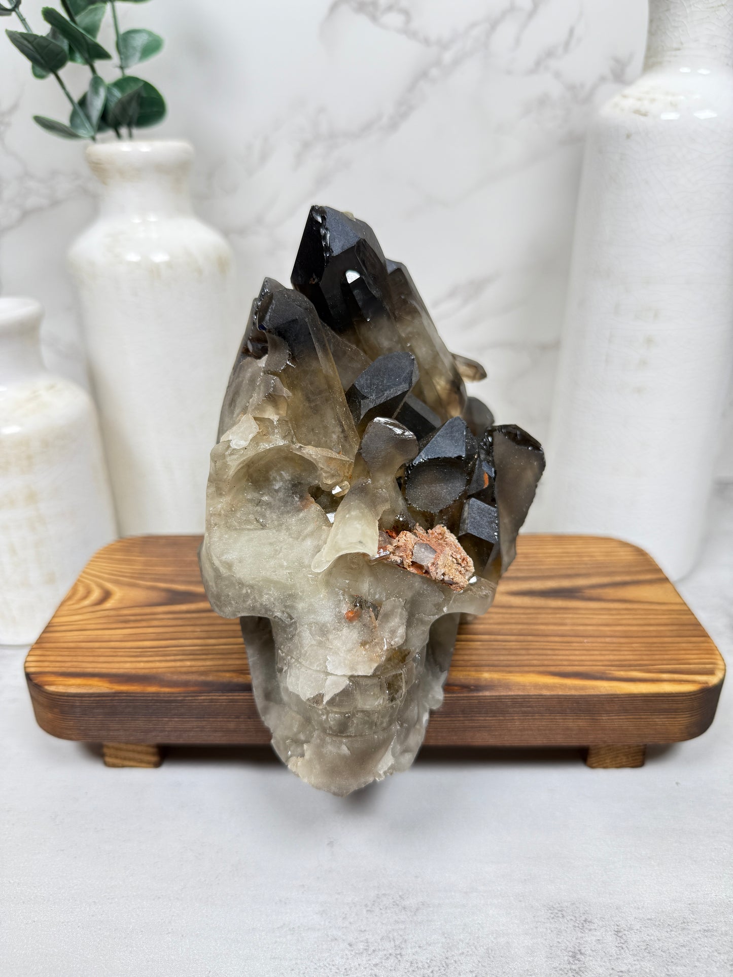 Smokey Quartz Cluster Skull