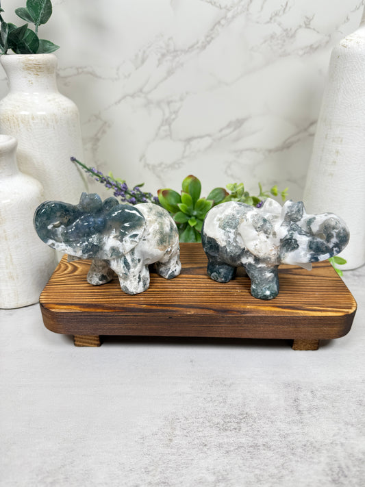 Moss Agate Elephants