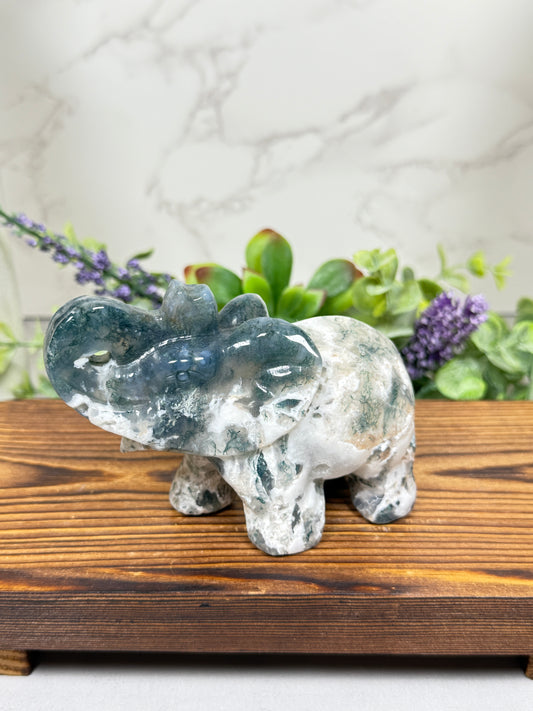 Moss Agate Elephants