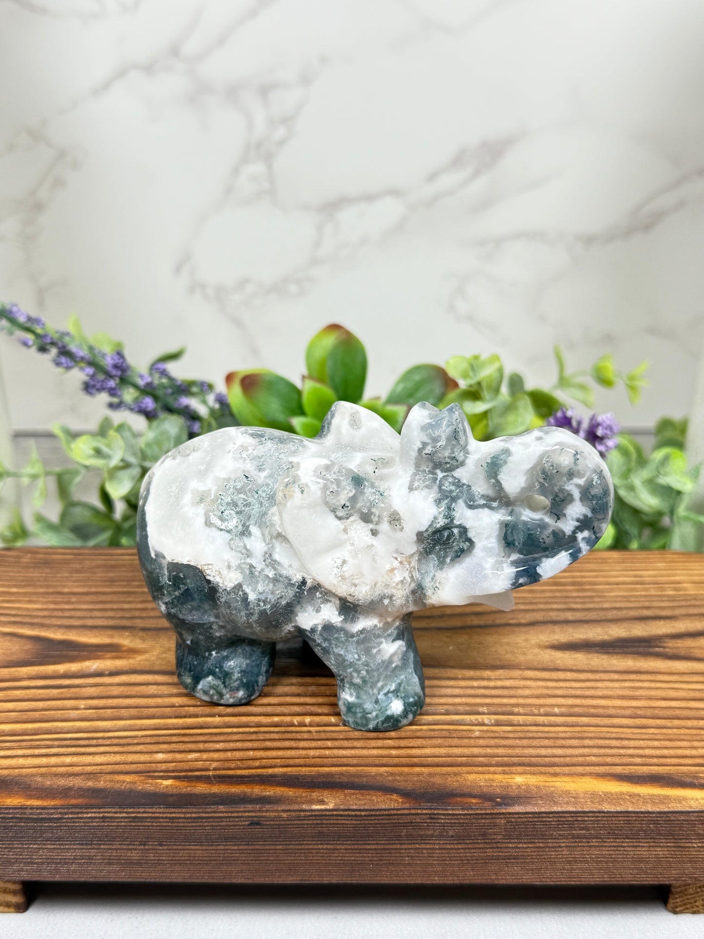 Moss Agate Elephants
