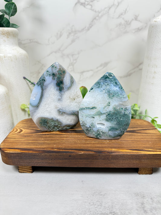 Moss Agate Teardrops - A