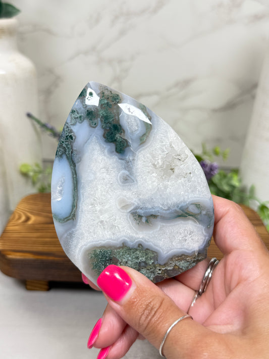Moss Agate Teardrops - A