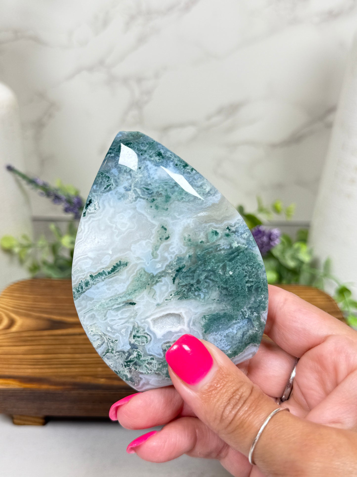 Moss Agate Teardrops - A