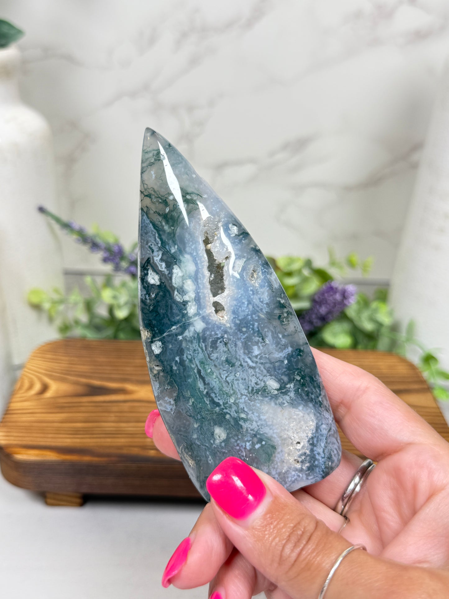 Moss Agate Teardrops - B