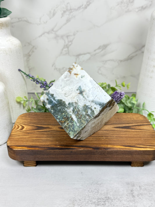 Moss Agate Cube - A