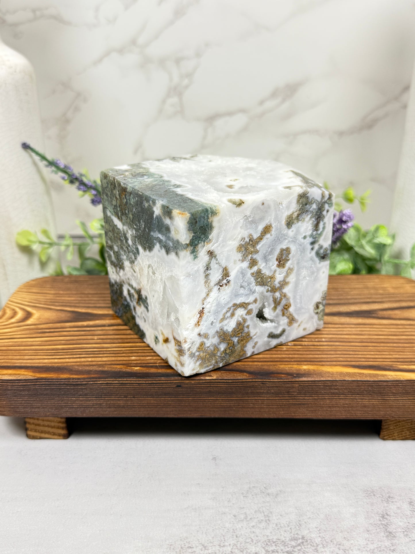 Moss Agate Cube - A