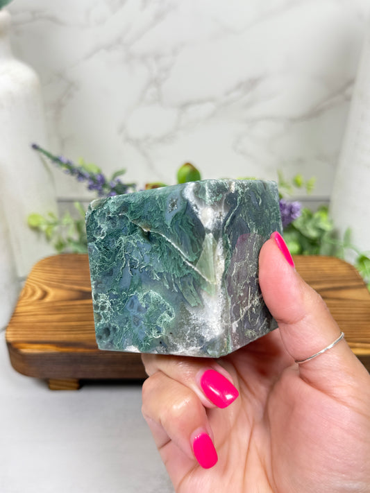 Moss Agate Cubes - B