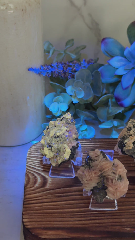 Cerussite Galena Barite from Morocco (UV)